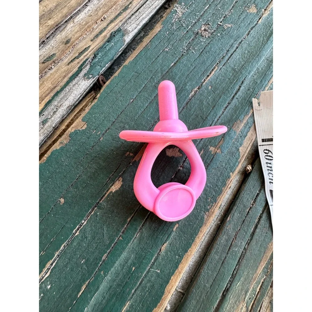Vintage Pink Plastic Doll Pacifier Accessory Baby Embossed Toy 2 Inch A3591